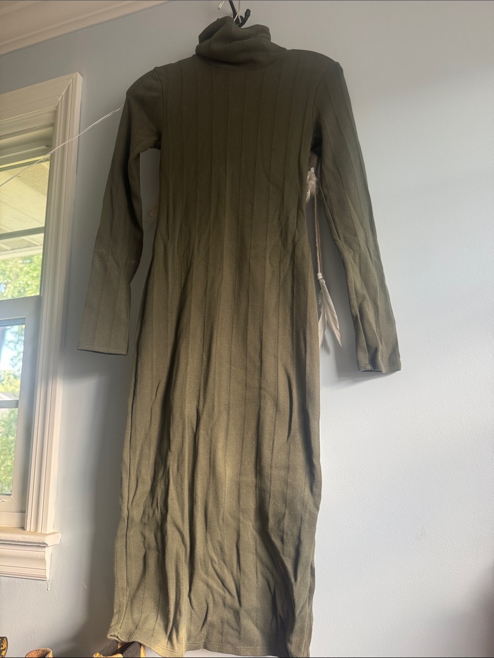 wild fable Olive Green Ribbed Turtleneck Maxi Dress